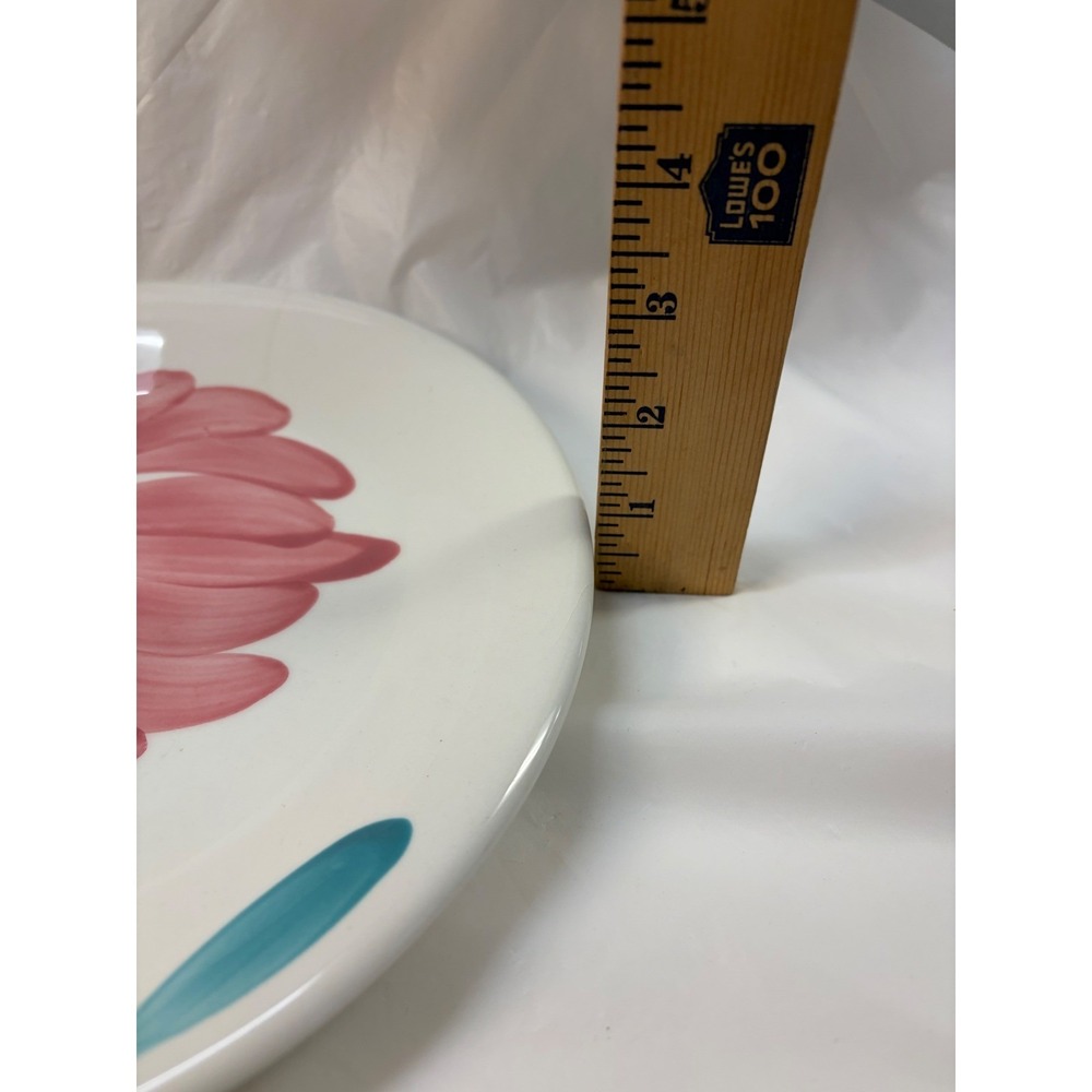 Pier 1 Imports Hand Painted Italy Pink Floral Ceramic Plates Set of 4 Teal 8.25" - Picture 6 of 8